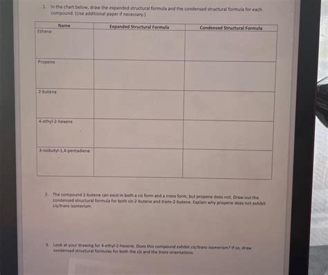 Solved 1. In the chart below, draw the expanded structural | Chegg.com