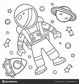 Coloring Page Outline Cartoon Rocket Astronaut Space Book Kids  sketch template