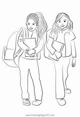 Girls Going To School Coloring Page For Kids  Free Science Printable sketch template