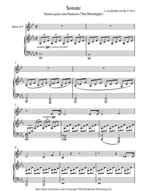 Beethoven, Ludwig van - Moonlight Sonata Sheet music for French Horn - 8notes.com