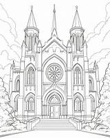 Sketch Cathedral Coloring Page Style  Premium AI Generated Image sketch template