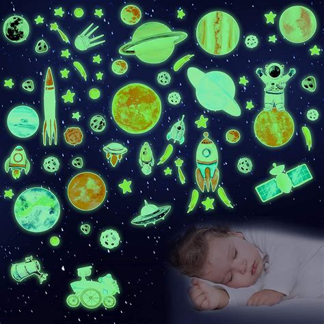 75 Pieces Space Wall Stickers, Glow in the Dark Stars for Ceiling ...