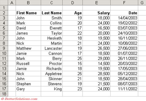 Excel Tables - Data Entry