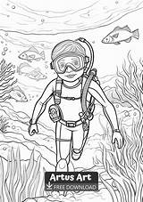 Snorkeling Adventure Coloring Page In 2024  Pages Nature sketch template