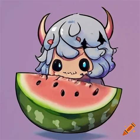 Paimon holding a watermelon