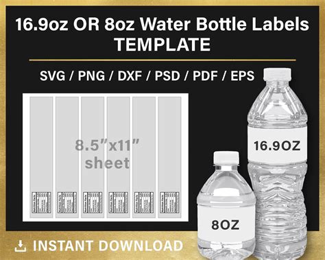 16.9 Oz and 8 Oz Water Bottle Label BUNDLE Blank Template - Etsy