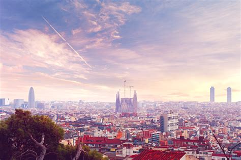 Barcelona Sunset Skyline View Stock Photo - Download Image Now - iStock