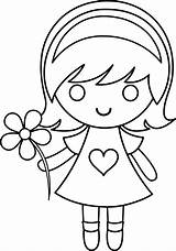 Daisy Girl Colorable Line Art  Free Clip Art sketch template