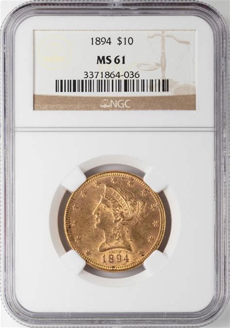 1894 $10 Liberty Head Eagle Gold Coin NGC MS61 - BK Auctions
