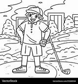 Golf golfer Leaning On A Club coloring Page Vector Image sketch template