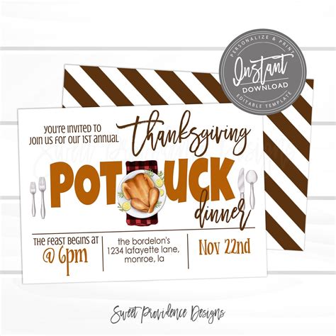 Thanksgiving Invitation Thanksgiving Potluck Fall Potluck | Etsy