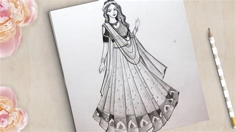 How to Draw a Girl with Beautiful Traditional dress Easy || Dress ...