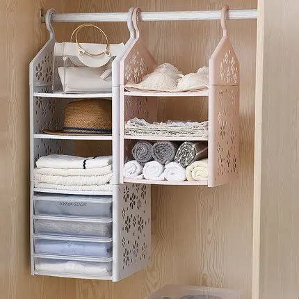 Fashion Closet Shelf Organizer Wardrobe Hanging Storage Foldable Multi Layer Hanging Shelf ...