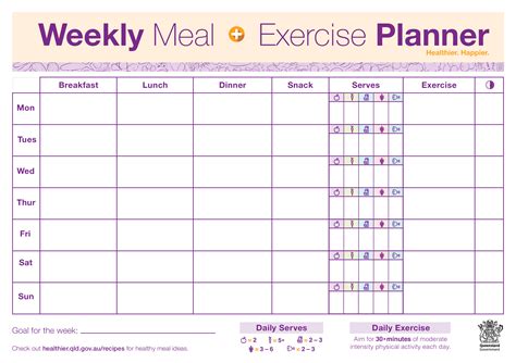 Weekly Meal Exercise Planner | Weekly meal planner template, Meal planner template, Fitness planner