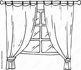 Window With curtains Drawing coloring Book Vector Illustration Stock  sketch template