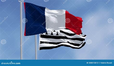 Brittany Flag Waving with French National Flag on a Clear Day Stock Illustration - Illustration ...