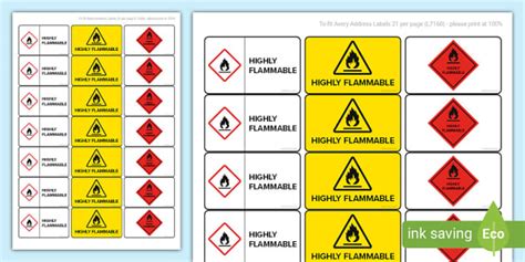 FREE! - Highly Flammable Sign Labels | Twinkl | Primary Resources