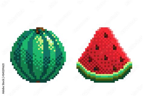 pixel art watermelon icon. 32x32 pixels. Vector illustration on a white ...