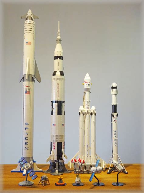 Family photo of all the 1:110 SpaceX rockets + the Saturn V. All are ...