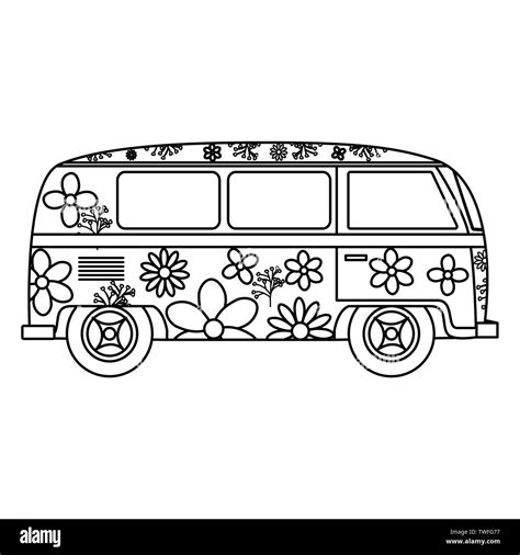 hippie van with floral print icon vector illustration design Stock Vector Image & Art - Alamy
