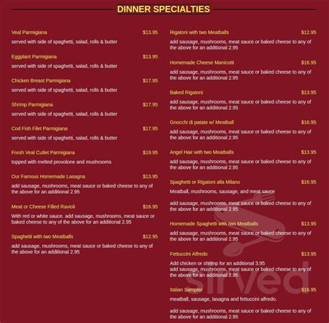 Milano's Italian Restaurant menu in Columbus, Ohio, USA