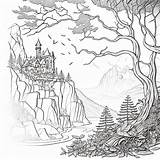 Dreamy Realms A Fantasy Landscape Coloring Pages  Etsy sketch template