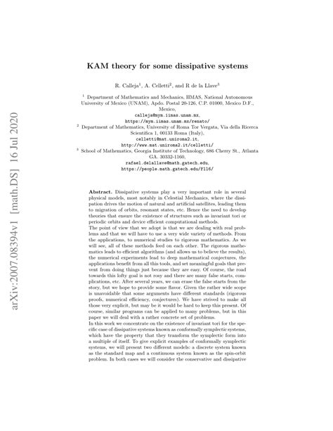 (PDF) KAM theory for some dissipative systems