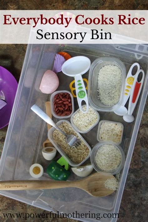 Everybody Cooks Rice Sensory Bin | Sensory bins, Sensory, Cooking