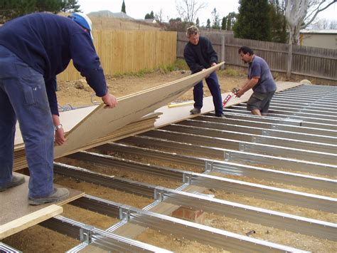 Floor Sheet being installed over a Boxspan steel floor frame. | Steel ...