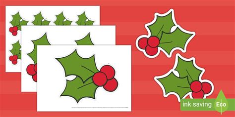 Holly and Berries Cut-Outs (teacher made) - Twinkl