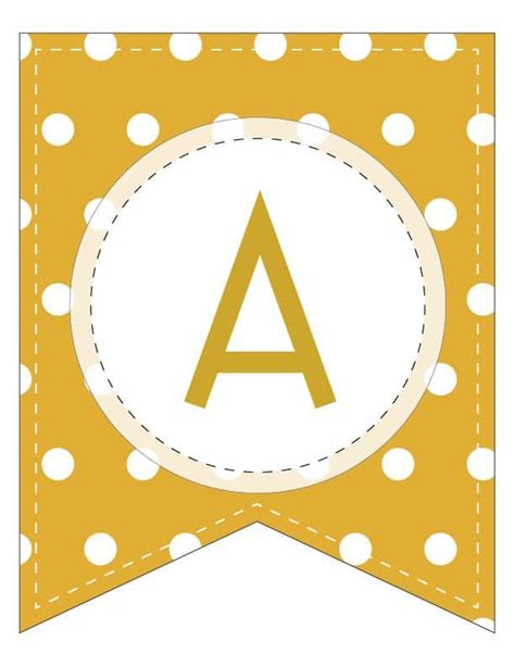 a yellow and white polka dot banner with the letter a on it