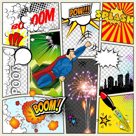 Mock-up of a typical comic book page. Vector Comics Pop art Superhero ...