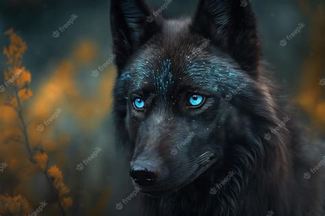 Premium Photo | Black wolf with blue eyes