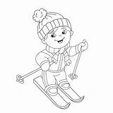 Coloring Page Outline Of Cartoon Boy Riding On Skis Stock Vector  sketch template