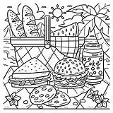 Pagina Da Colorare Di Cibo picnic Estivo Sulla Riva  Vettore Premium sketch template