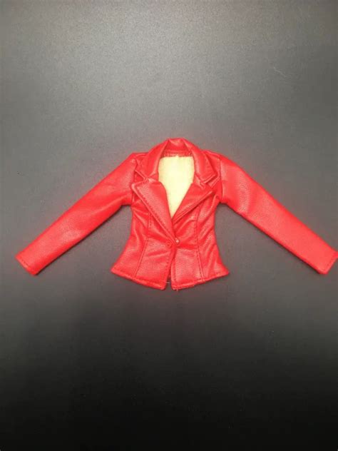 1:6th Scale Female Long Sleeve Faux Leather Jackets Red | Fab Figures ...
