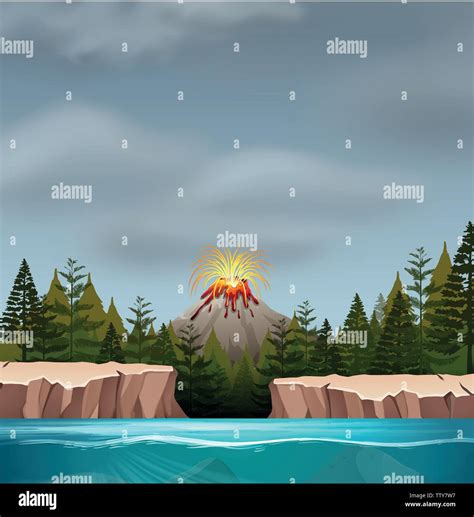 A volcano eruption scene illustration Stock Vector Image & Art - Alamy