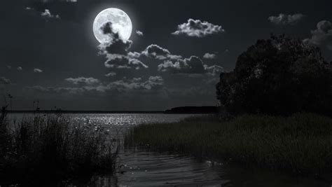 Night Full Moon Landscape With Lighthouse. Stock Footage Video 4402820 | Shutterstock