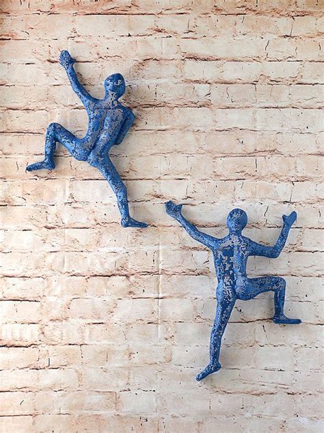 SET of 2 climbing figures, wall decor, wall hanging, Metal art, rock ...