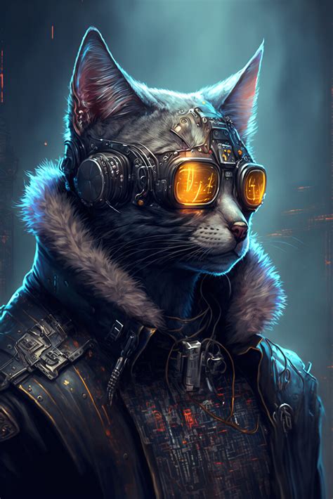 Illustrazione artistiche | Futuristic cyberpunk style cat | Europosters