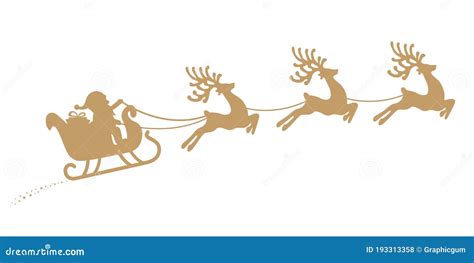 Santa Sleigh Reindeer Flying Gold Silhouette Vector Illustration ...