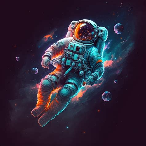 Premium AI Image | Single astronaut floating in space with planets and ...