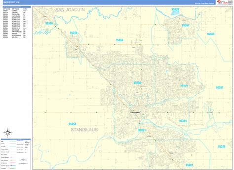 Modesto California Wall Map (Basic Style) by MarketMAPS - MapSales