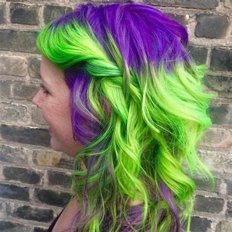 40 Two Tone Hair Styles | Neon hair, Long hair styles, Purple and green ...