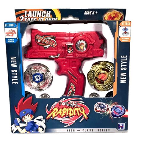 2 Double Launchers 4 Beyblades SET w/ Launcher +Blue Stadium Bey Stadium USA - BeyBlade