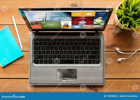 Close Up of Laptop Computer with Internet News Stock Photo - Image of application, earphones ...