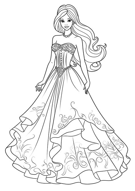 Barbie and her pretty ball gown - Barbie Coloring Pages for Kids