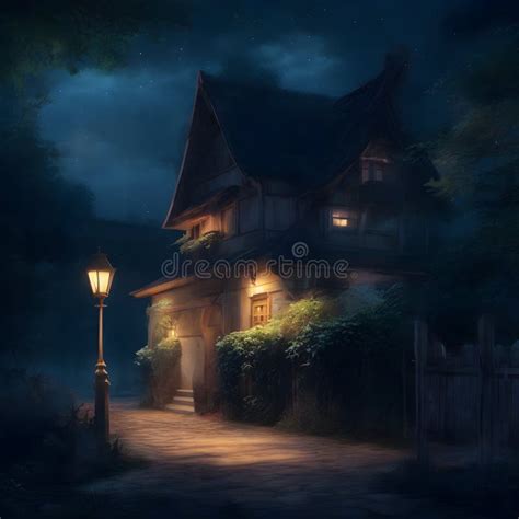 Image of a Anime Art Style of a Cozy Village Nestled in the Darkness ...