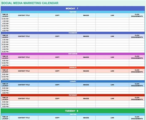 Social Media Content Calendar Template Excel Database