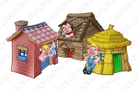 The Three Little Pigs Fairytale Houses | Custom-Designed Illustrations ~ Creative Market